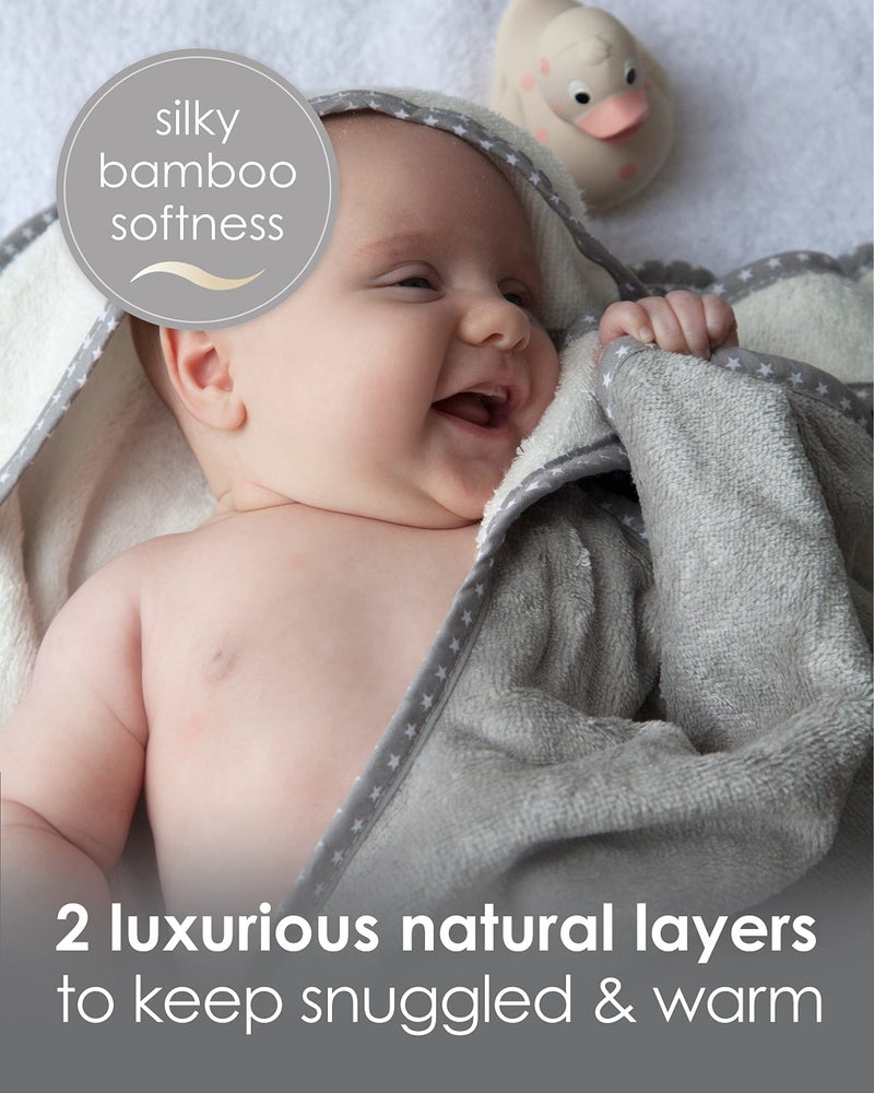Cuddledry Hands Free Baby Bath Towel | Luxuriously Soft Cotton & Viscose Derived from Bamboo Hooded Baby Towel | Apron Towel for Safe Babies Bathtime | Perfect Newborn Gift | Gray - Image 3